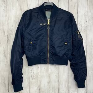 Alpha Industries Women's Large Blue Nylon Bomber Flight Jacket Cropped Space